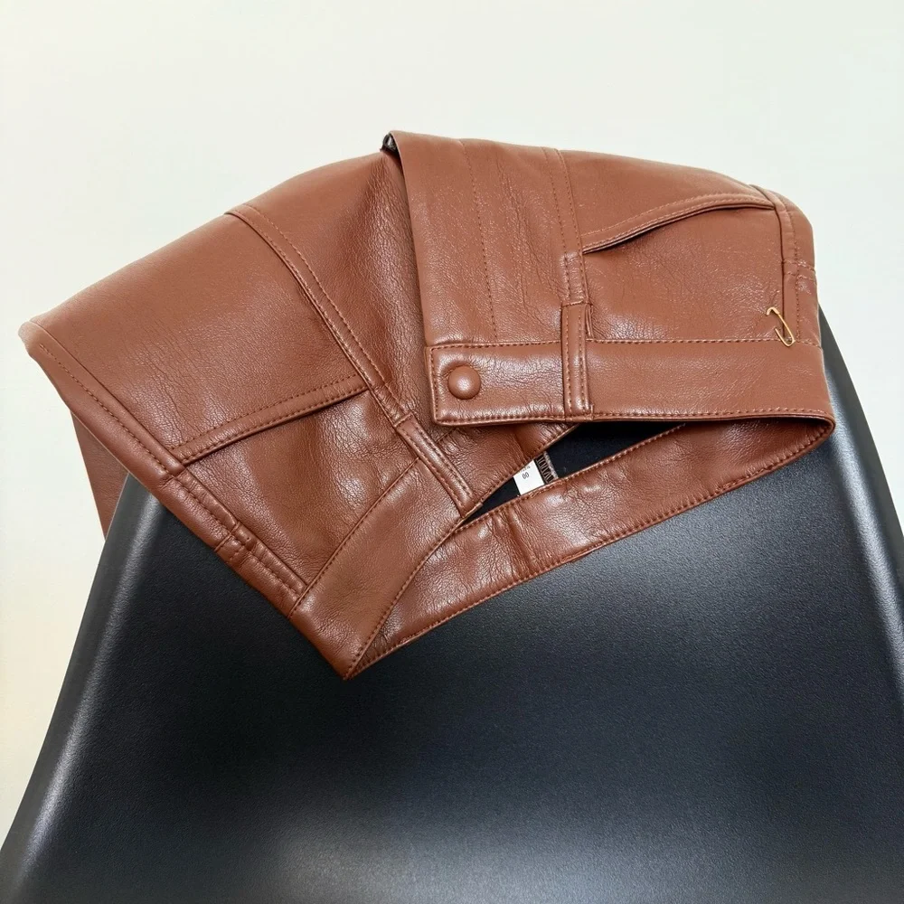 Aritzia Wilfred Rebel Vegan Leather Pants Brown Straight Leg Size 00 - Picture 5 of 13